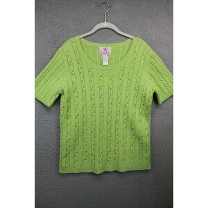 Quacker Factory Lime Green Short Sleeve Sweater-Medium-Sequins